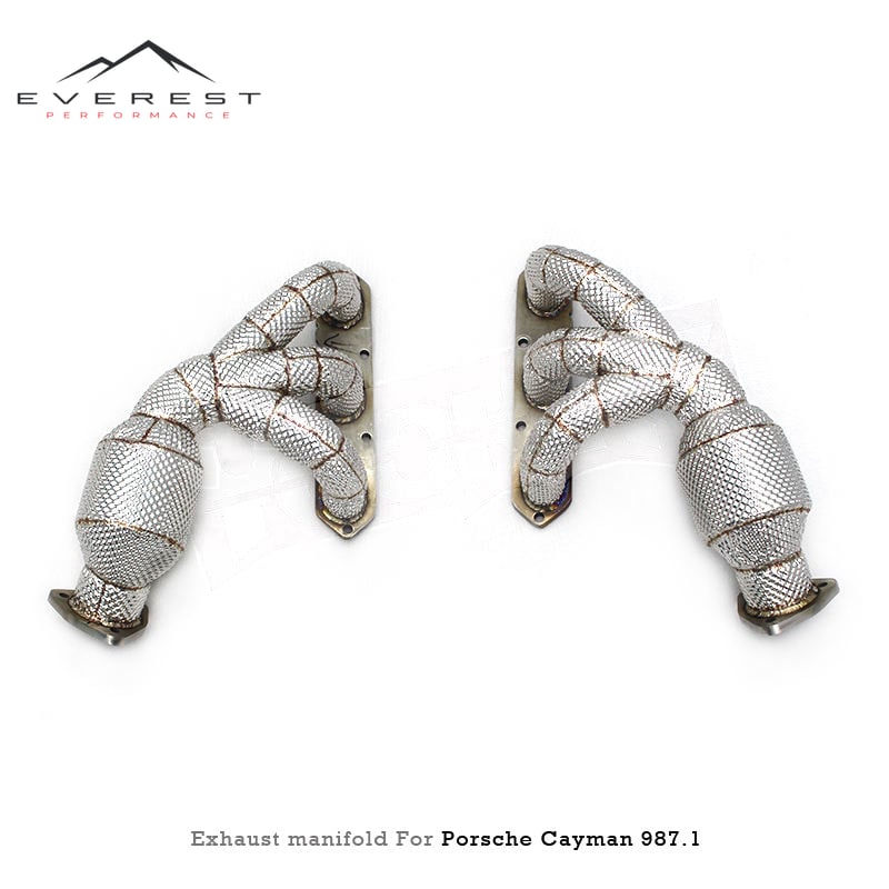 SS304 Exhaust Manifold for Porsche 987.1 Boxster Cayman 3.4L 2004-2008 With Heat Shield Catalytic 100/200/300 Cell