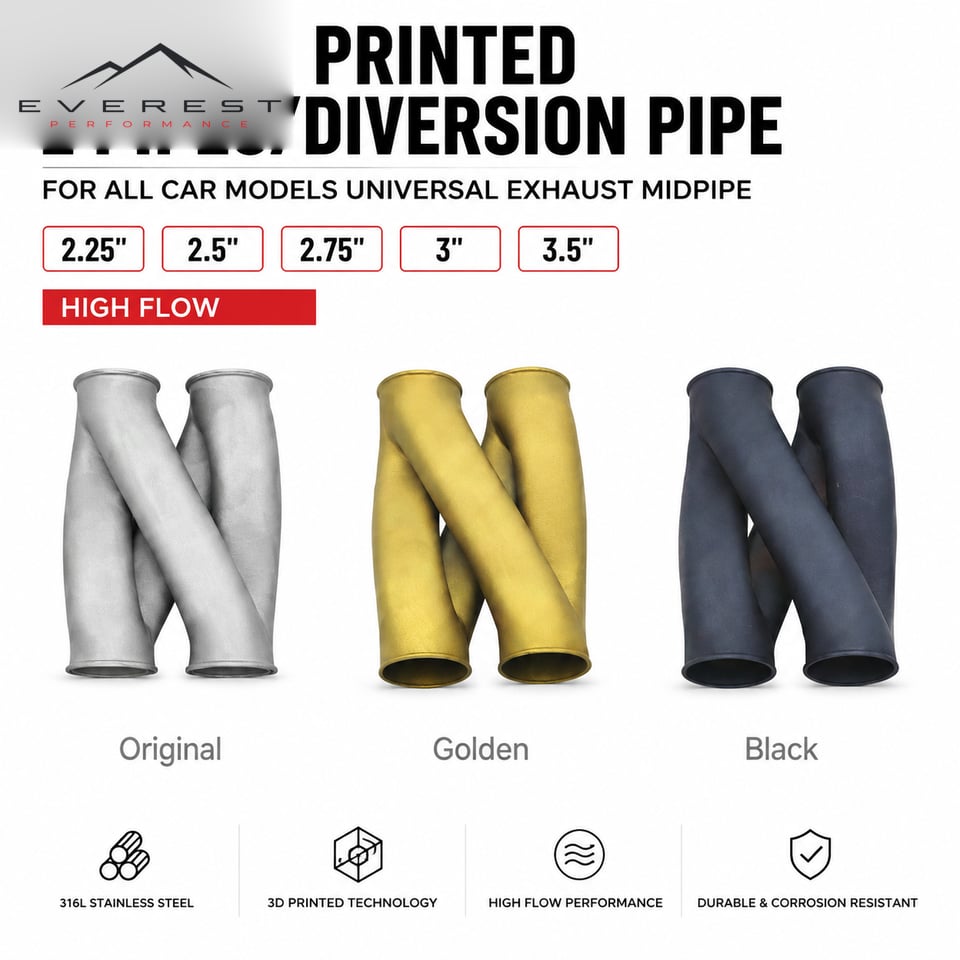 316L Stainless Steel Universal Exhaust for All Car Z Pipe/Diversion Pipe Equal Length Crossover Pipe Sport Sound 3D Printed