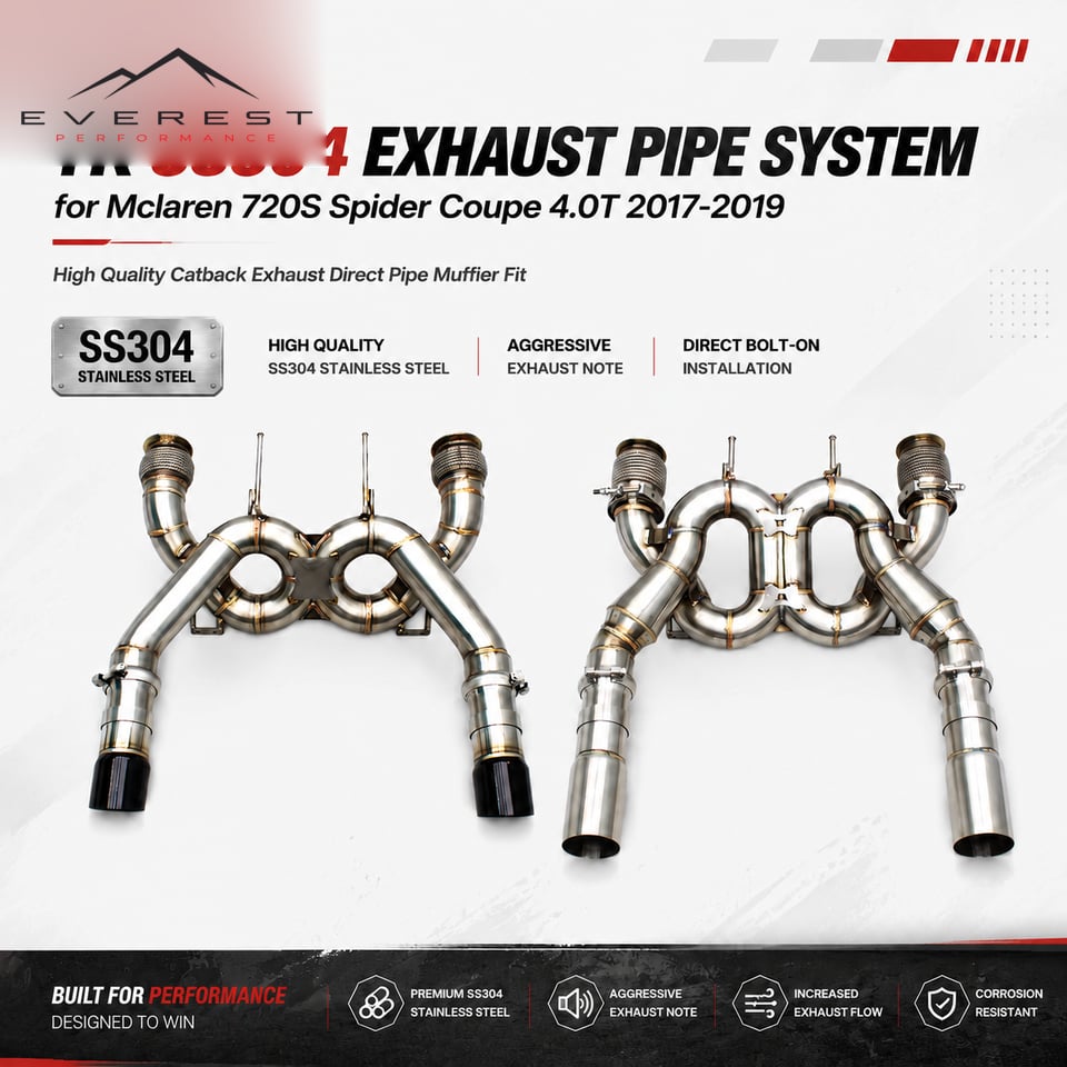 SS304L Exhaust Pipe System for Mclaren 720S Spider Coupe 4.0T 2017-2019 High Quality Catback Exhaust Direct Pipe Muffler Fit