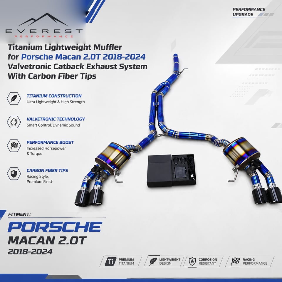 Racing Titanium Lightweight Muffler for Porsche Macan 2.0T 2018-2024 Valvetronic Catback Exhaust System With Carbon Fiber Tips