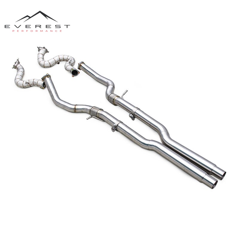 Turbo Exhaust Downpipe With Front Pipe for Audi S8 D4 4.0T 2013-2018 Stainless Steel Exhaust Header with Heat Shield