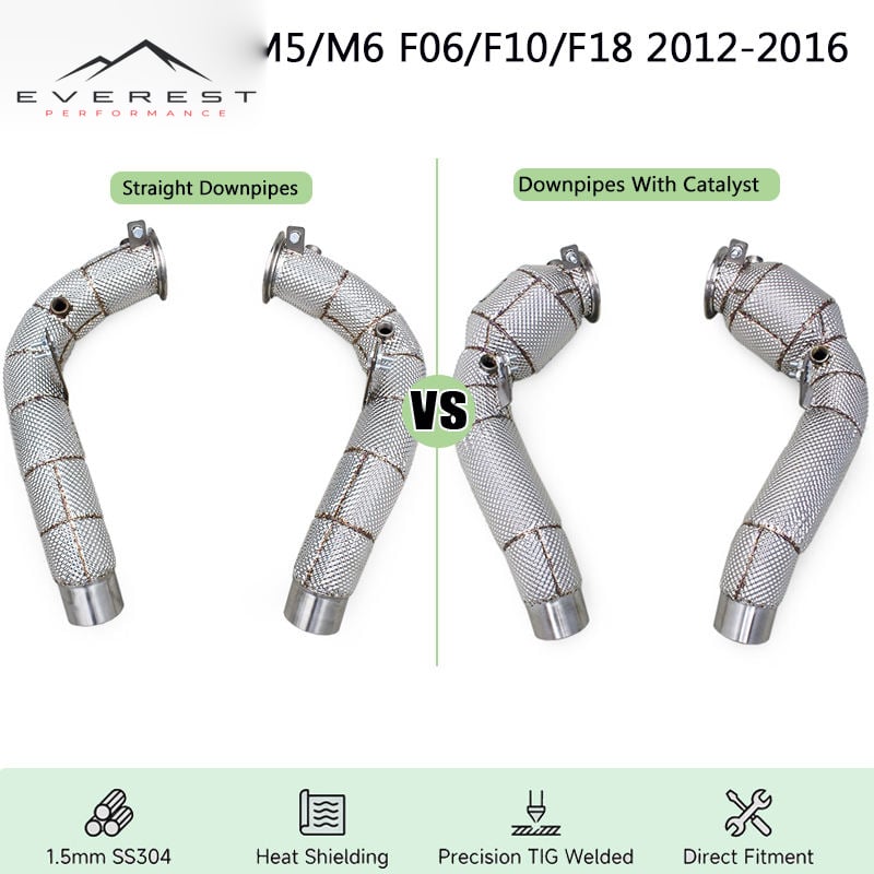SS304 Exhaust Downpipe for BMW M5/M6 F06/F10/F18 2012-2016 With Heat Shield Straight Downpipes/High Flow Catted Downpipe