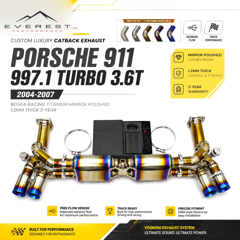 Racing Car Catback Exhaust Pipes System with Valve Control for Porsche 911 997.1 Turbo 3.6T 2004-2007 Titanium Exhaust Muffler
