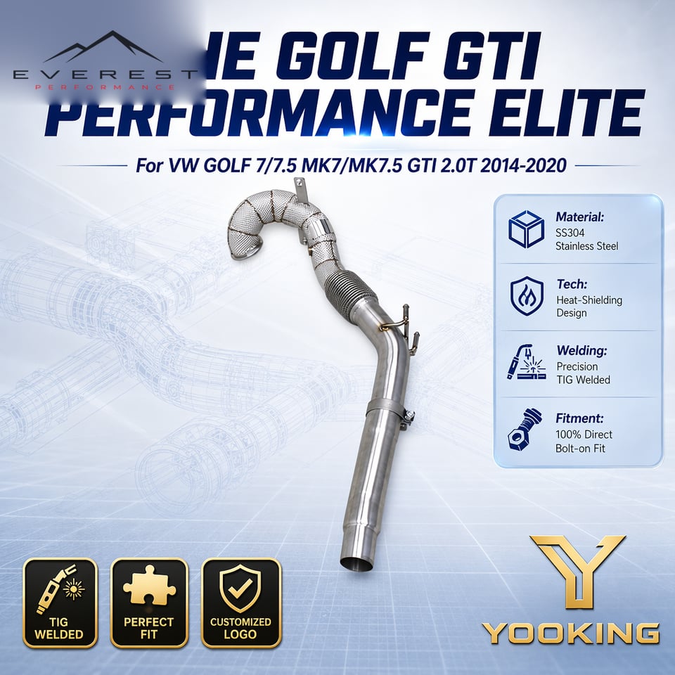 SS304 Exhaust Downpipe for VW GOLF 7/7.5 MK7/MK7.5 GTI 2.0T 2014-2020 High Quality Straight Through Downpipes