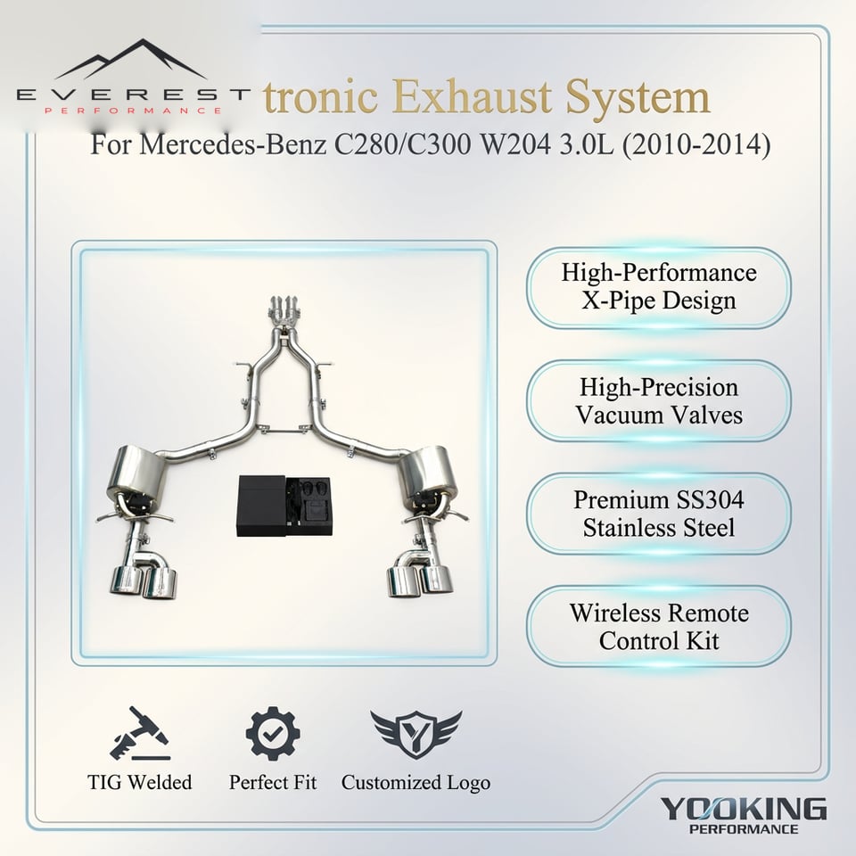 SS304L Exhaust Pipe System for Mercedes-Benz C280/C300 W204 3.0L 2010-2014 X Pipe Valvetronic Catback Exhaust