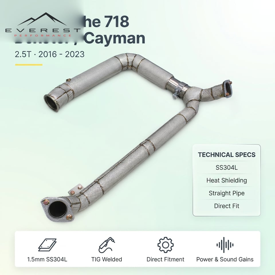 SS304 Downpipe for Porsche 718 Boxster/Cayman 2.5T 2016-2023 Free Flow Downpipe With Heat Shield