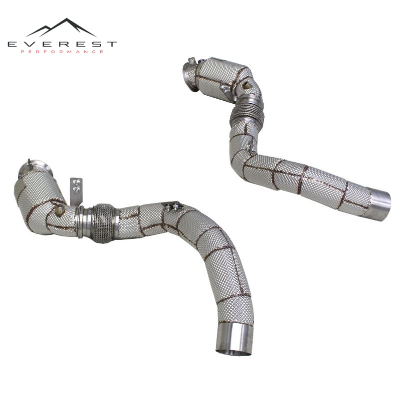 Racing SS304L Exhaust Downpipes for BMW X5M/X6M/M8 F91/F95/F96 With Heat Shield Catted Header With Catalyst 100/200/300 Cell