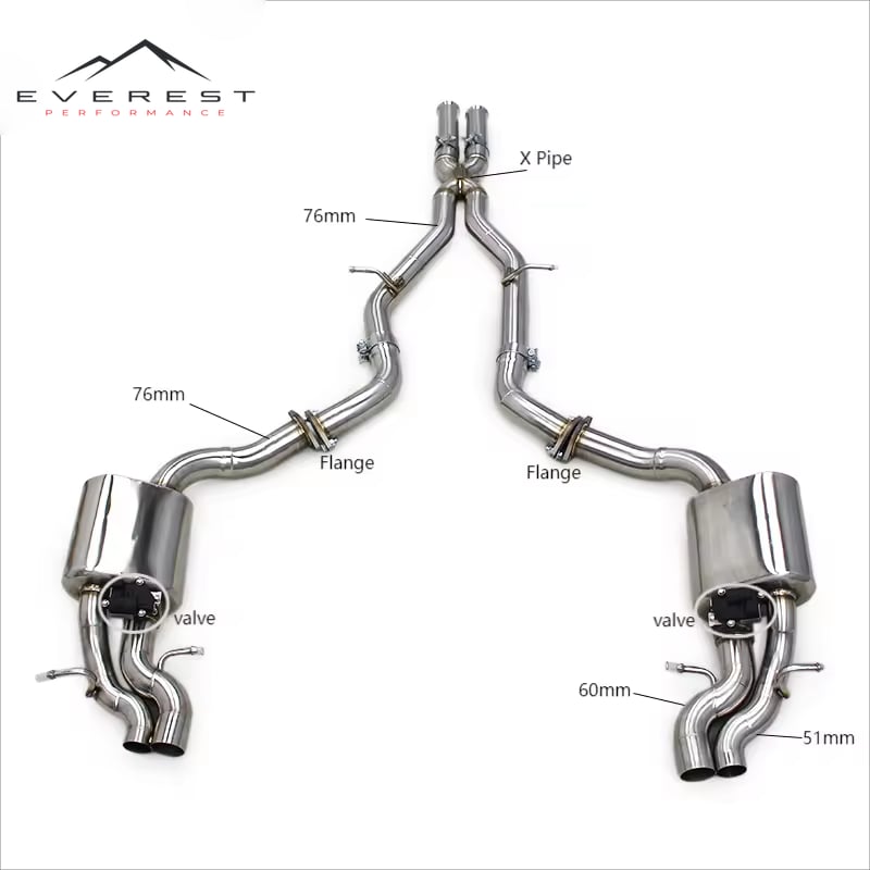 Catback Exhaust System for Mercedes-Benz E63 E63S W212 6.2L AMG 2014-2015 with Four Doors Escape Stainless Steel Exhaust Pipe
