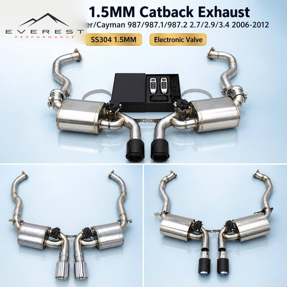 SUS304 Exhaust Pipes System for Porsche Boxster/Cayman 987/987.1/987.2 2.7/2.9/3.4 2006-2012 Catback Valved Muffler