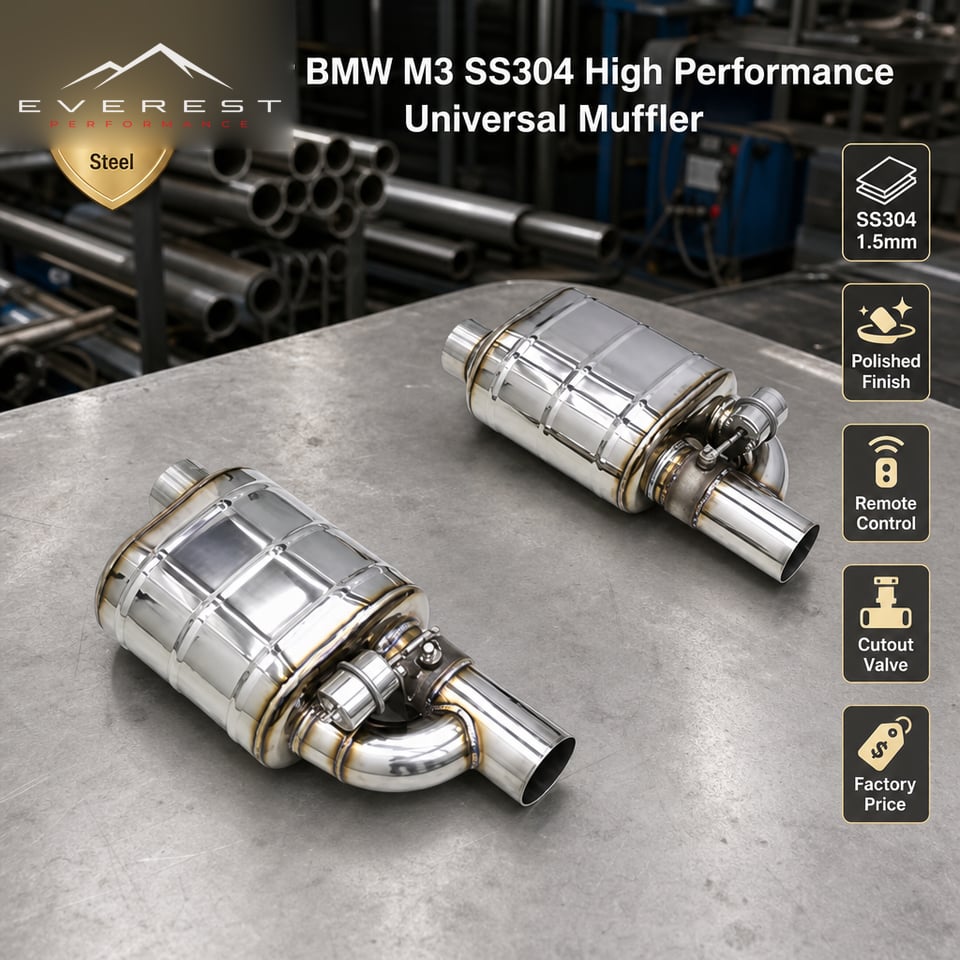 SS304 High Performance Universal Muffler Polished Remote Control with Cutout Valve Exhaust Pipes for M3
