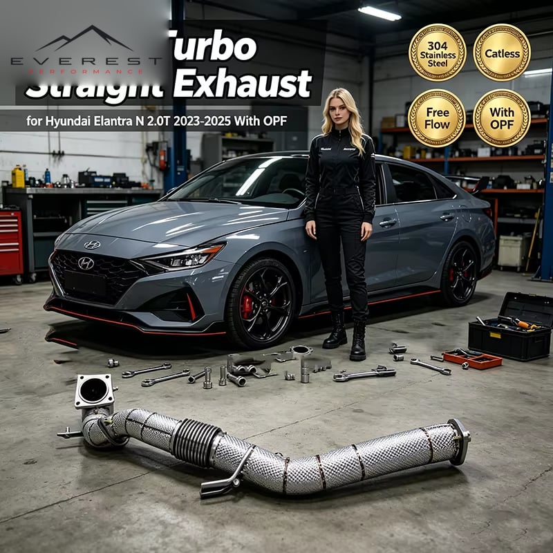 SS304 Engine Turbo Straight Exhaust Downpipe Free Flow Exhaust Pipe for Hyundai Elantra N 2.0T 2023-2025 With OPF