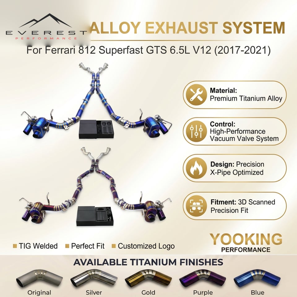 Exhaust Pipe System for Ferrari 812 Superfast GTS 6.5L V12 2017-2021 SS304 Downpipe Titanium Vacuum Valve Catback Exhaust