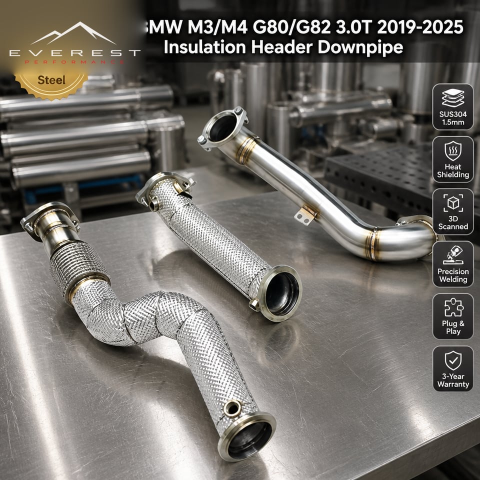 SUS304 Insulation Header Downpipe Exhaust Pipes for BMW M3/M4 G80/G82 3.0T 2019-2025 Engine Turbos Free Flow