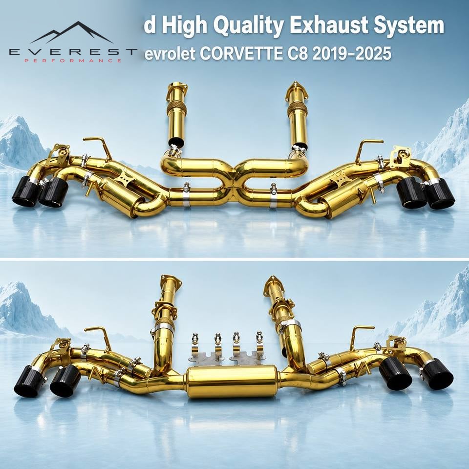 SUS304 Plating Gold High Quality Valved Muffler Catback Exhaust Pipe for Chevrolet Corvette C8 2019-2025 Bolt-on