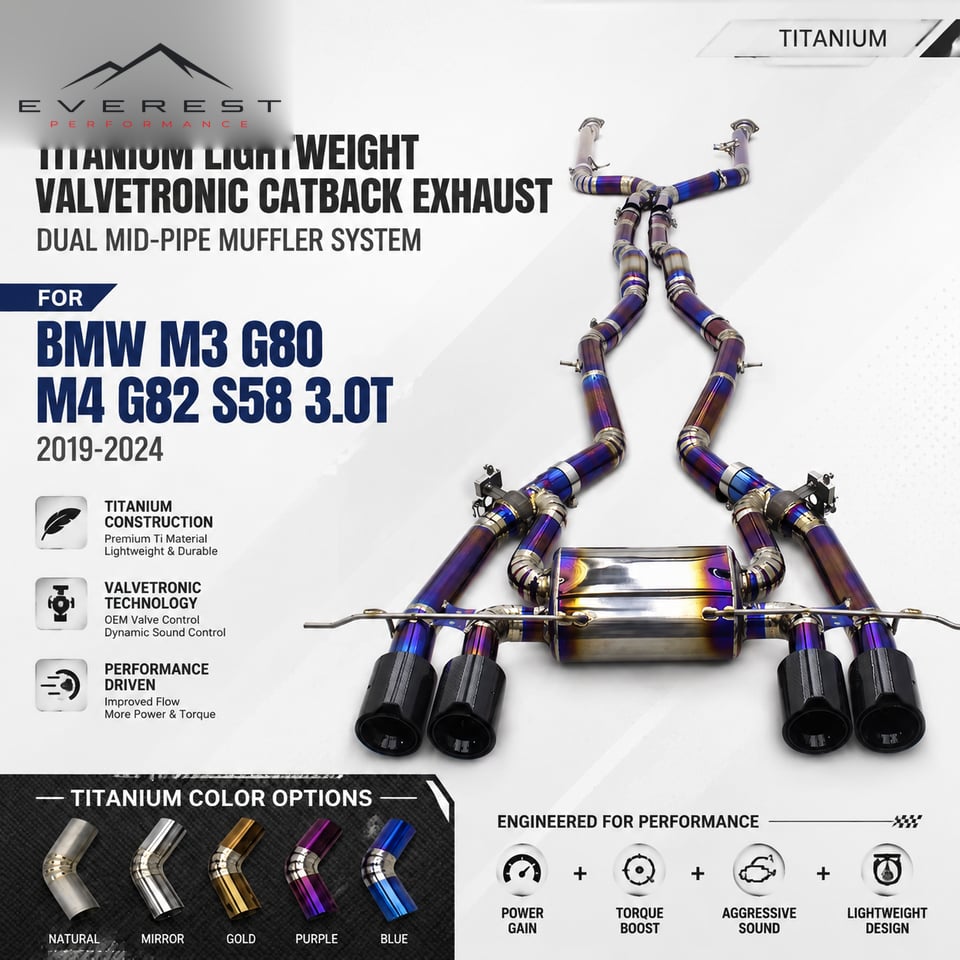Racing Titanium Lightweight Valvetronic Catback Exhaust for BMW M3 G80 M4 G82 S58 3.0T 2019-2024 Dual Mid-Pipe Muffler System