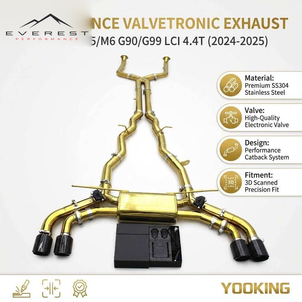 SS304L Plating Gold Exhaust Pipe System for BMW M5/M6 G90/G99 LCI 4.4T 2024-2025 Racing Valvetronic Catback Exhaust