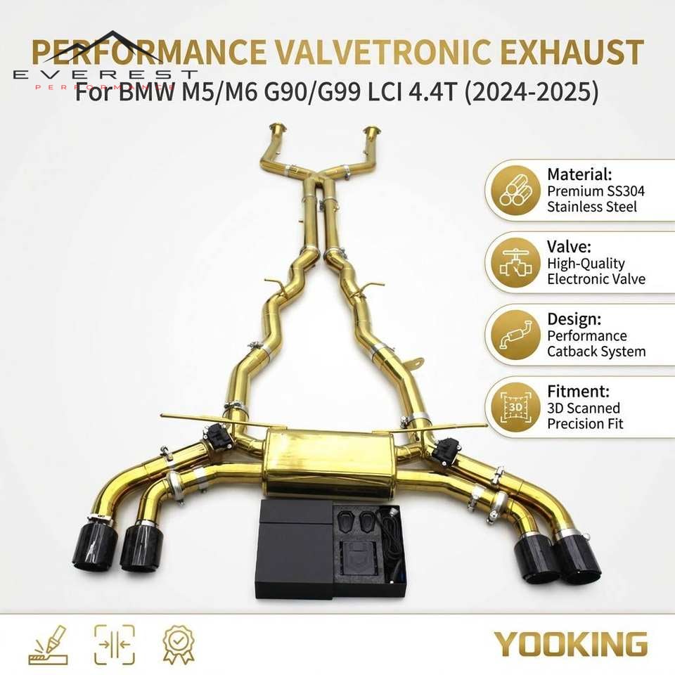 SS304L Plating Gold Exhaust Pipe System for BMW M5/M6 G90/G99 LCI 4.4T 2024-2025 Racing Valvetronic Catback Exhaust