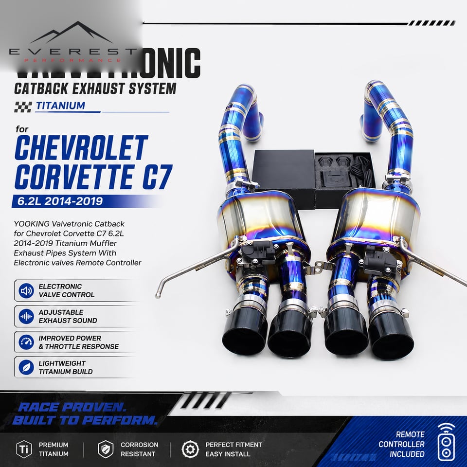 Racing Valvetronic Catback for Chevrolet Corvette C7 6.2L 2014-2019 Titanium Muffler System Axle Exhaust Pipes Remote Controller