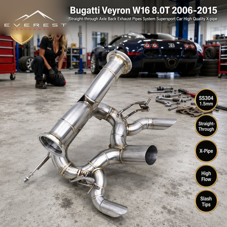 SS304 Straight Through Free Flow Axle Back System for Bugatti Veyron W16 8.0T 2006-2015 No Valve Muffler Exhaust Pipe