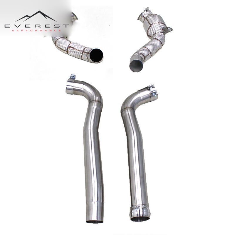 SS304 Exhaust Downpipe Pipes for Mercedes-Benz AMG GTS 2016-2023 With Heat Shield High-flow Pipe 100/200/300 Cell