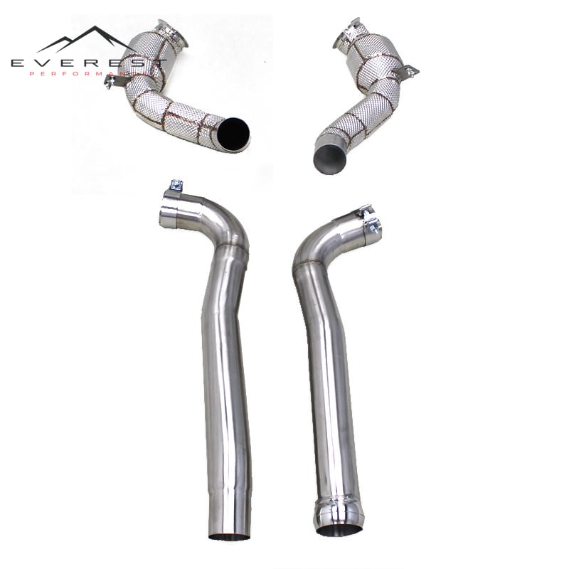 SS304 Exhaust Downpipe Pipes for Mercedes-Benz AMG GTS 2016-2023 With Heat Shield High-flow Pipe 100/200/300 Cell