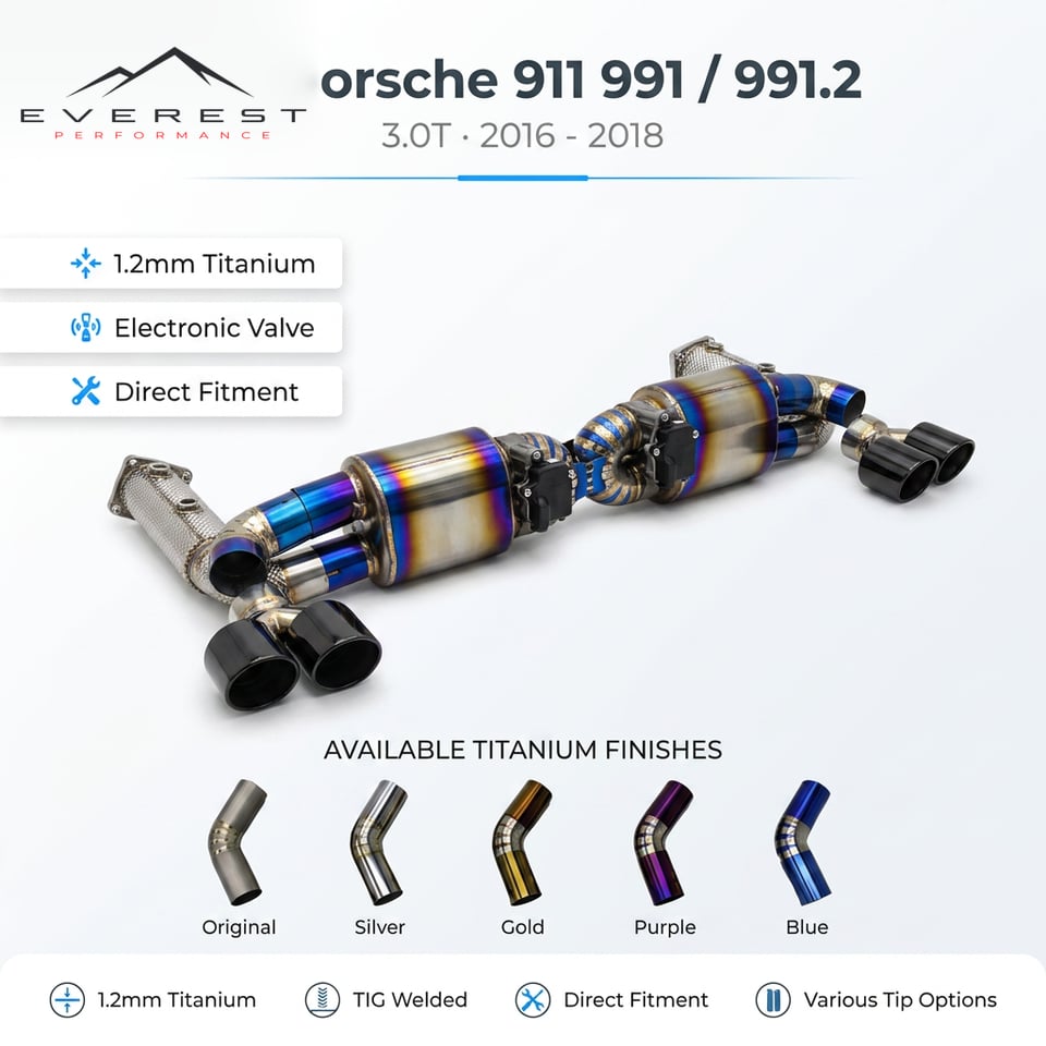 Titanium Full Exhaust System for Porsche 911 991/991.2 3.0T 2016-2018 SS304 Downpipe Race Valvetronic Muffler Catback Exhaust