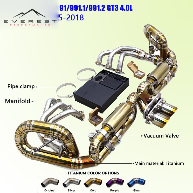 Titanium Full Exhaust System for Porsche 911 991/991.1/991.2 GT3 4.0L 2015-2018 SS304 Exhaust Manifold Vacuum Valve Catback