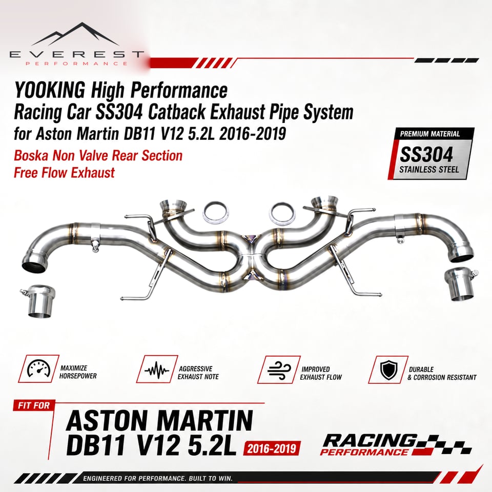 Racing SS304 Catback Exhaust Pipe System for Aston Martin DB11 V12 5.2L 2016-2019 Non Valve Rear Section Free Flow Exhaust