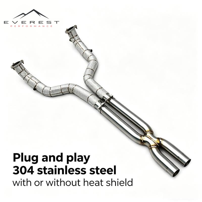 Custom SUS304 Straight Downpipe X Mid Pipe for Maserati Gran Turismo/GT 4.2L/4.7L 2008-2023 Performance Free Flow Exhaust Sytsem