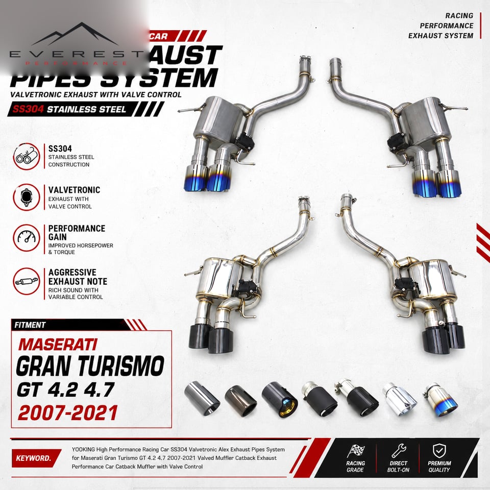 Racing SS304 Valvetronic Alex Exhaust Pipes System for Maserati Gran Turismo GT 4.2 4.7 2007-2021 Valved Muffler Catback Exhaust