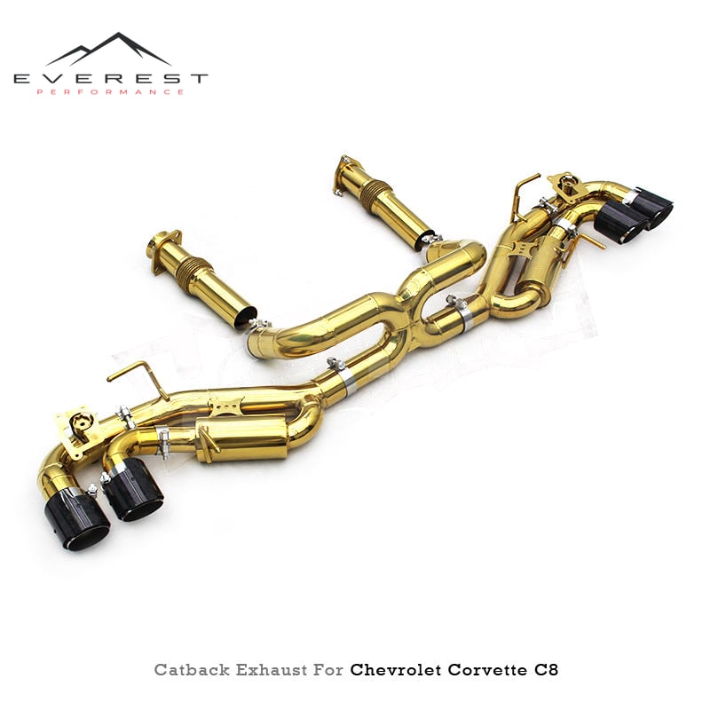 Exhaust System SUS304 Pipes for Chevrolet Corvette C8 2019-2025 Sport Car Stainless Steel Plated Golden Catback Muffler