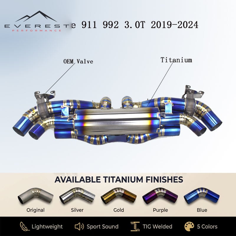 Titanium Exhaust Pipe System for Porsche 911 992 3.0T 2019-2024 Racing Sport Valve Catback Exhaust