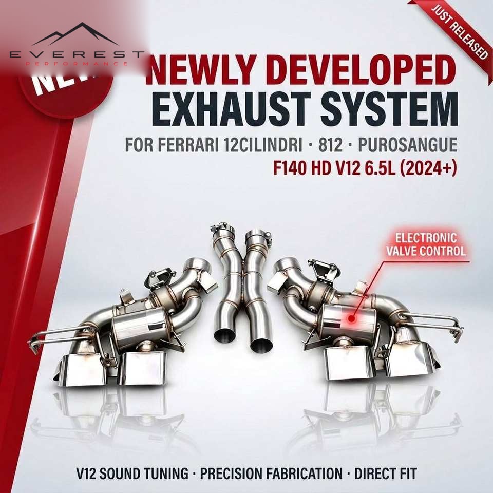 SS304 Valvetronic Catback X-Pipe Exhaust for Ferrari 12Cilindri/812/Purosangue F140 HD V12 6.5L 2024+ Vacuum Valve