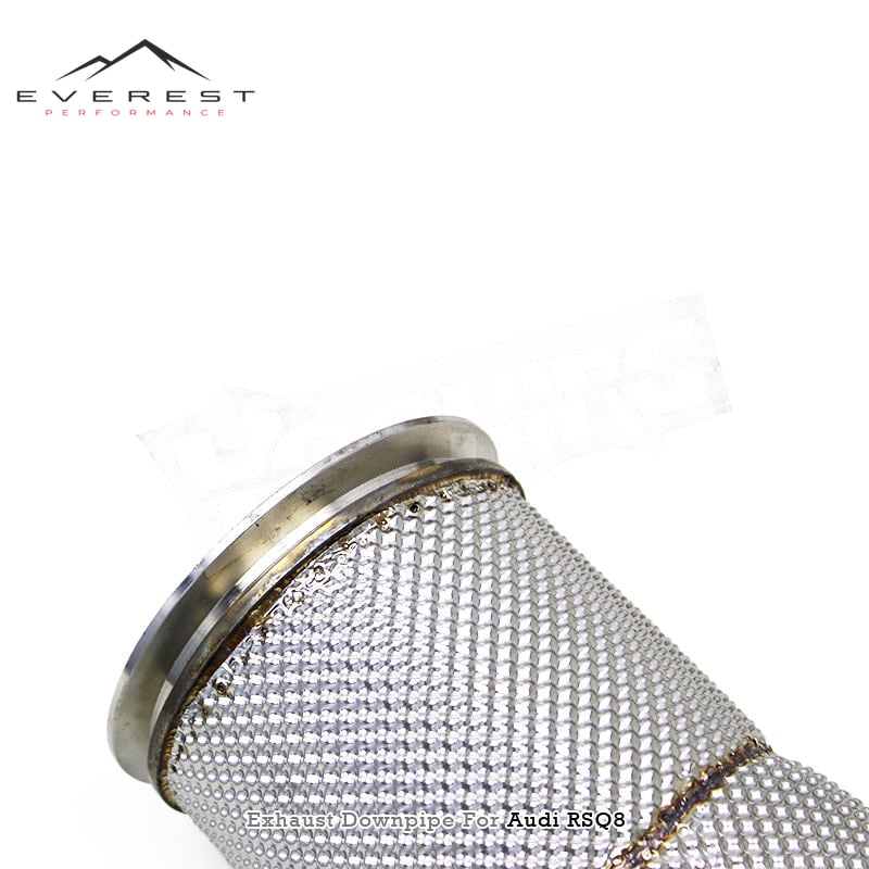SS304 Catted Exhaust Downpipe for Audi RSQ8/RS Q8 4.0T 2022-2023 High Flow Catted Downpipe 100/200/300 Cell With Heat Shield