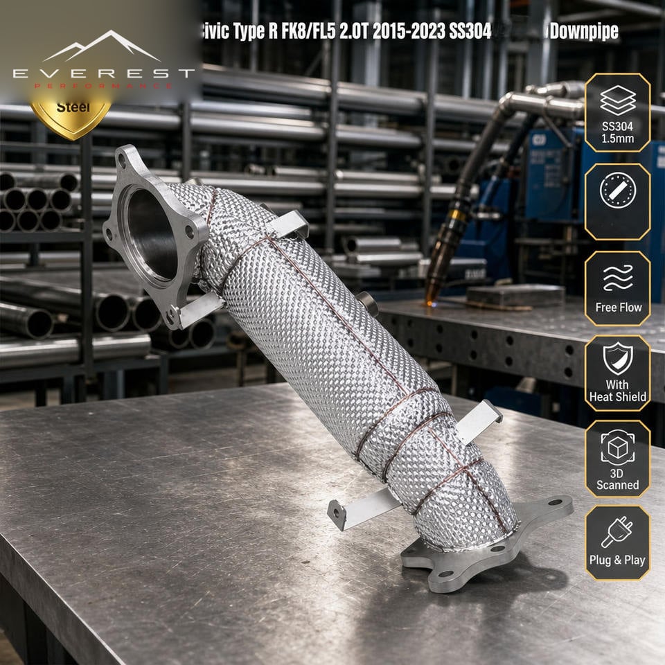 Stainless Steel Straight Exhaust for Honda CIVIC Type R/Type-R FK8/FL5 2.0T 2015-2023 Free Flow Downpipe Heat Shield