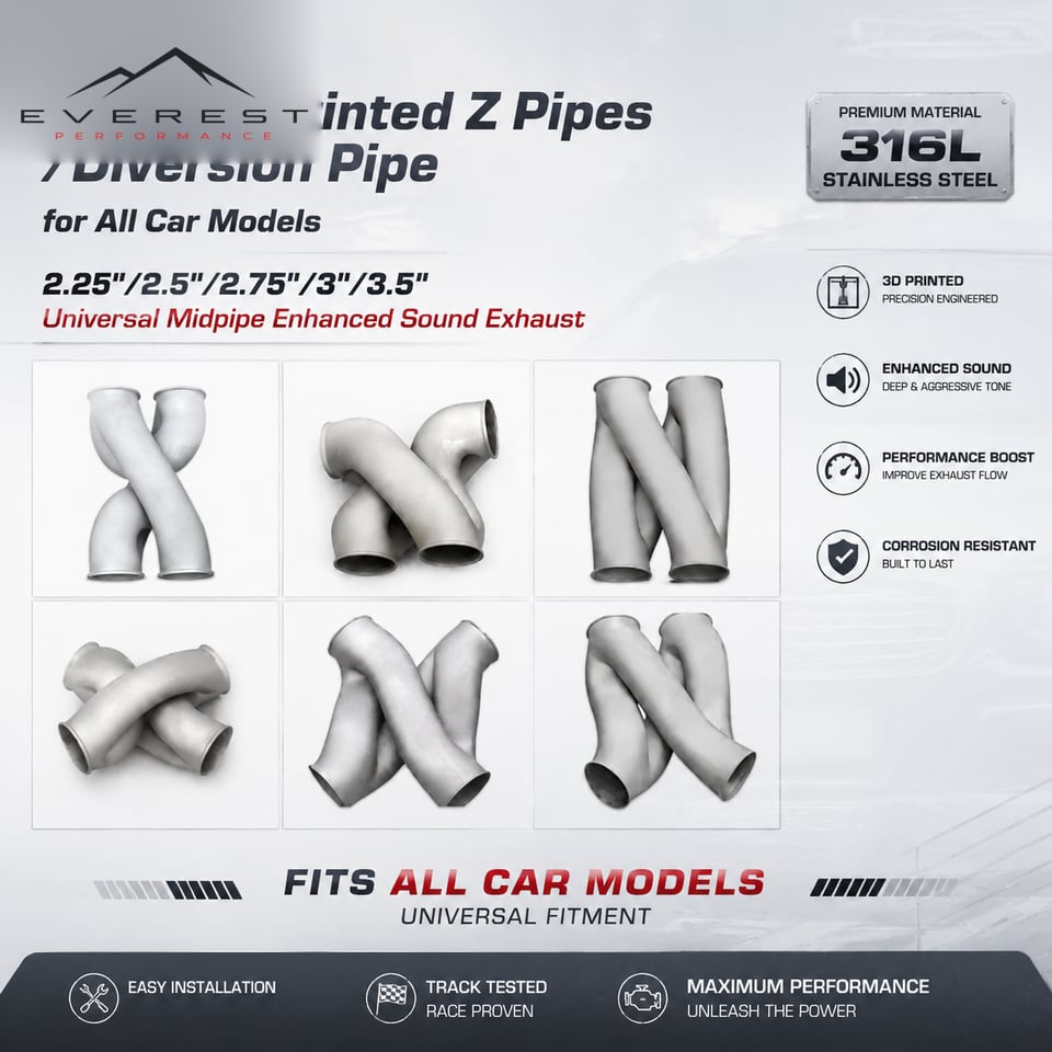 Racing 316L 3D Printed Z Pipes/Diversion Pipe M3 Universal Midpipe 2.25"/2.5"/2.75"/3"/3.5" Enhanced Sound