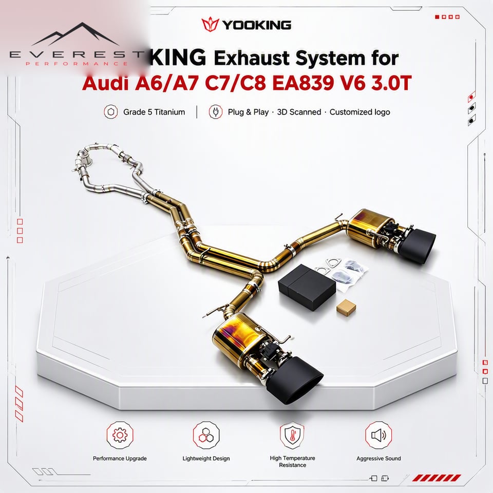 Titanium Valvetronic Catback Exhaust System for Audi A6/A7 C7/C8 EA839 V6 3.0T 2012-2023 High Flow Downpipe Titanium Muffler