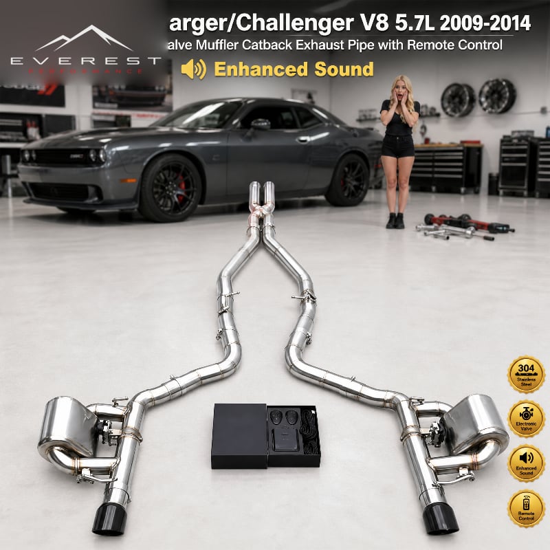SS304 Valvetronic Valve Muffler Catback Exhaust Pipe for Dodge Charger/Challenger V8 5.7L 2009-2014 with Remote Control