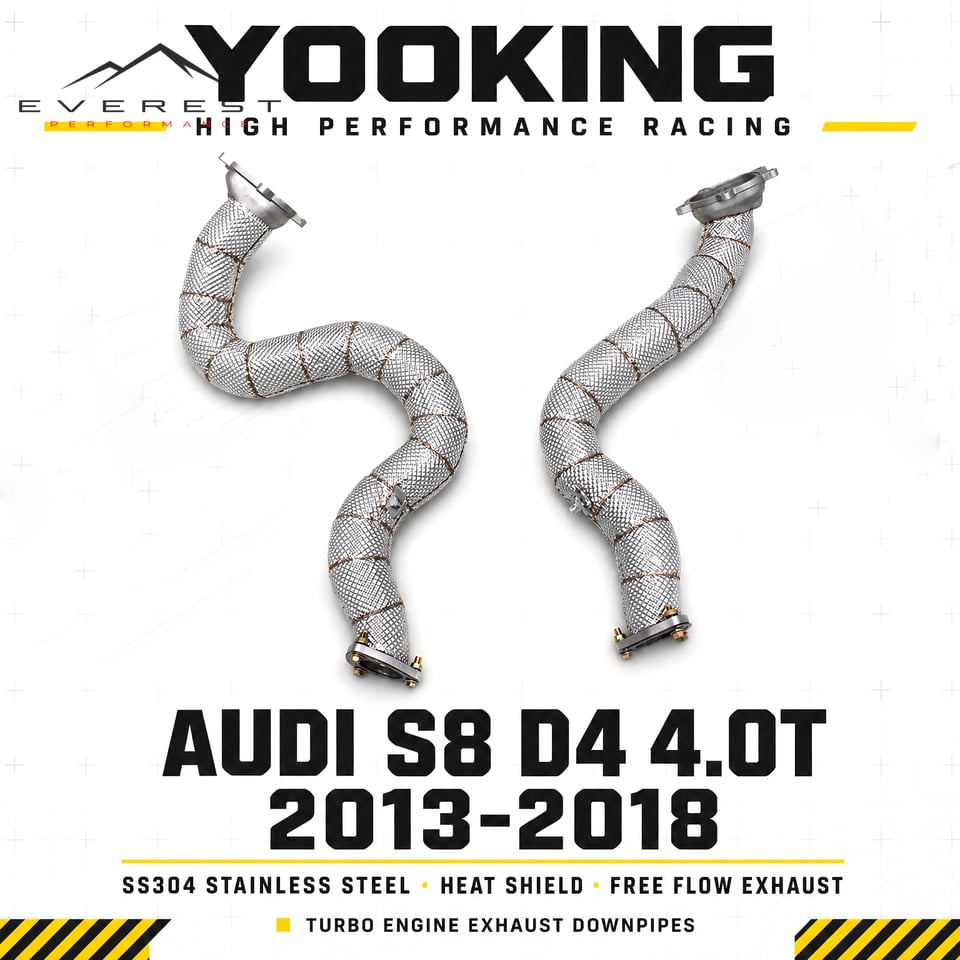 Racing SS304 Turbo Engine Exhasut Downpipes for Audi S8 D4 4.0T 2013-2018 with Heat Shield Free Flow Exhaust Pipes