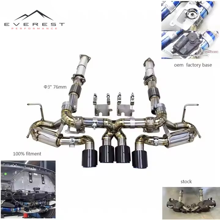 Custom 3Inch Silver Titanium Exhaust System for Chevrolet Corvette C8 Z06 2019-2025 Catback Valve With Downpipe
