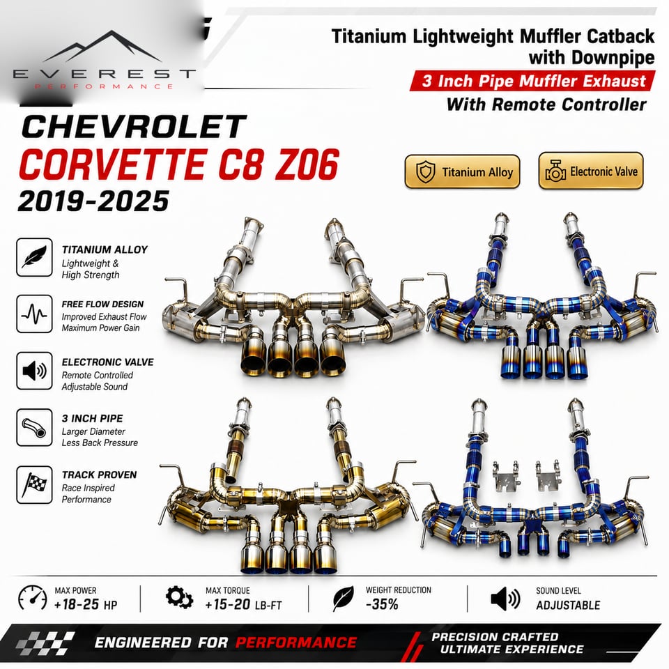 Racing Titanium Lightweight Muffler Catback Free Flow Downpipe Exhaust Pipes for Chevrolet Corvette C8 Z06 2019-2025 3 Inch Pipe