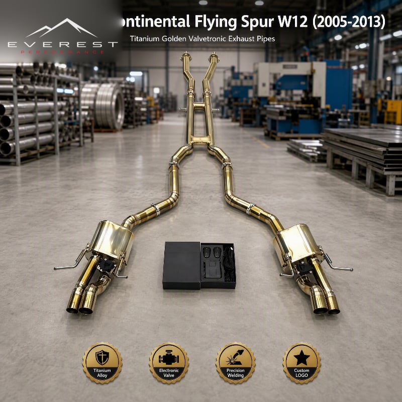 Titanium Golden Valvetronic Exhaust Pipes for Bentley Continental Flying Spur W12 (2005-2013) Catback Valved Muffler Kit