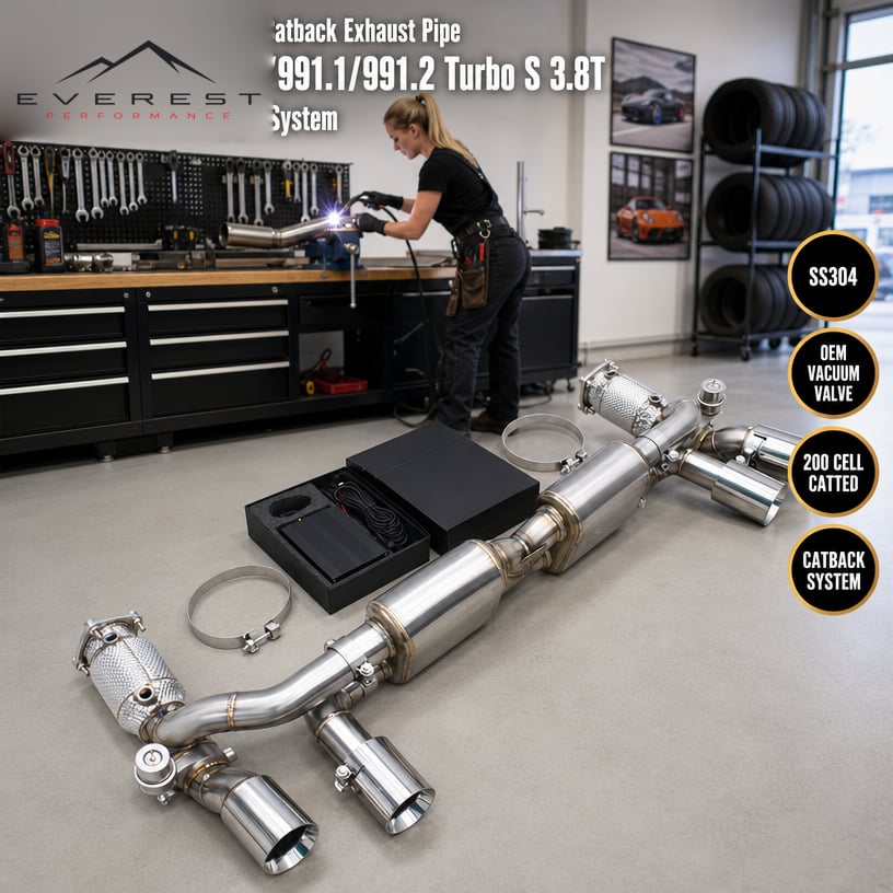 SS304 Vacuum Valve Catback Exhaust Pipe for Porsche 911 991/991.1/991.2 Turbo S 3.8T Catted 200cell Downpipe System