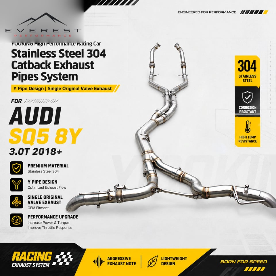 Racing Stainless Steel 304 Catback Exhaust Pipes System for Audi SQ5 8Y 3.0T 2018+ Y Pipe Design Single Original Valve Exhaust