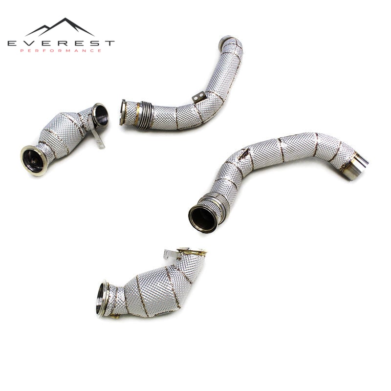 SS304 Exhaust Downpipe for BMW M5 F90 4.4T 2018-2023 With Heat Shield High Flow Catted Downpipe 100/200/300 Cell
