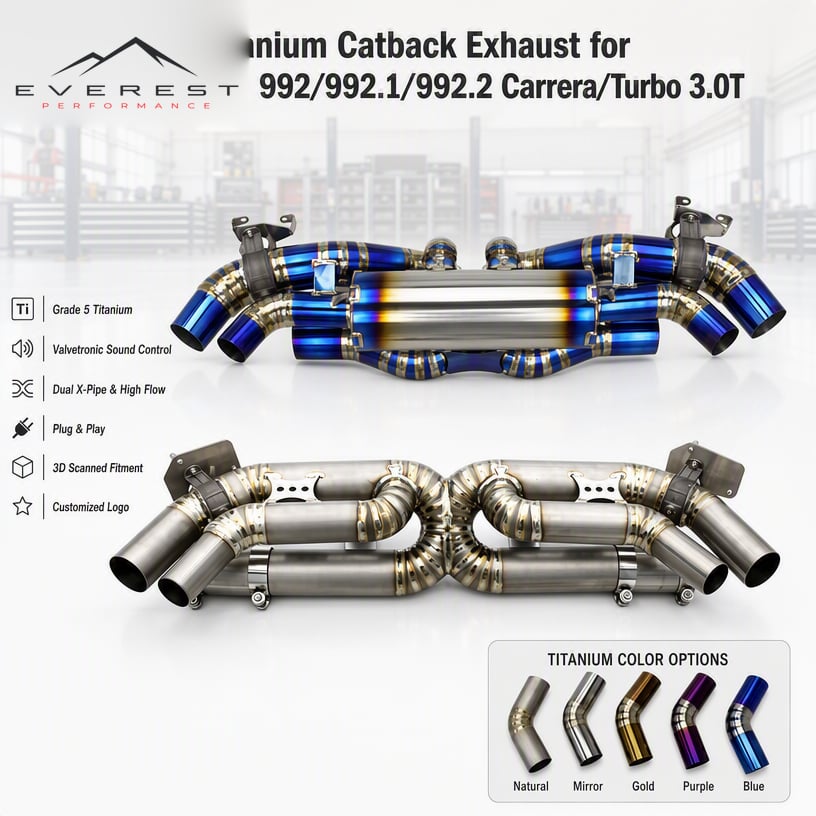 Custom Valved Rear Section for Porsche 911 992/992.1/992.2 Turbo/Carrera 3.0T 2019-2025 Titanium Exhaust System