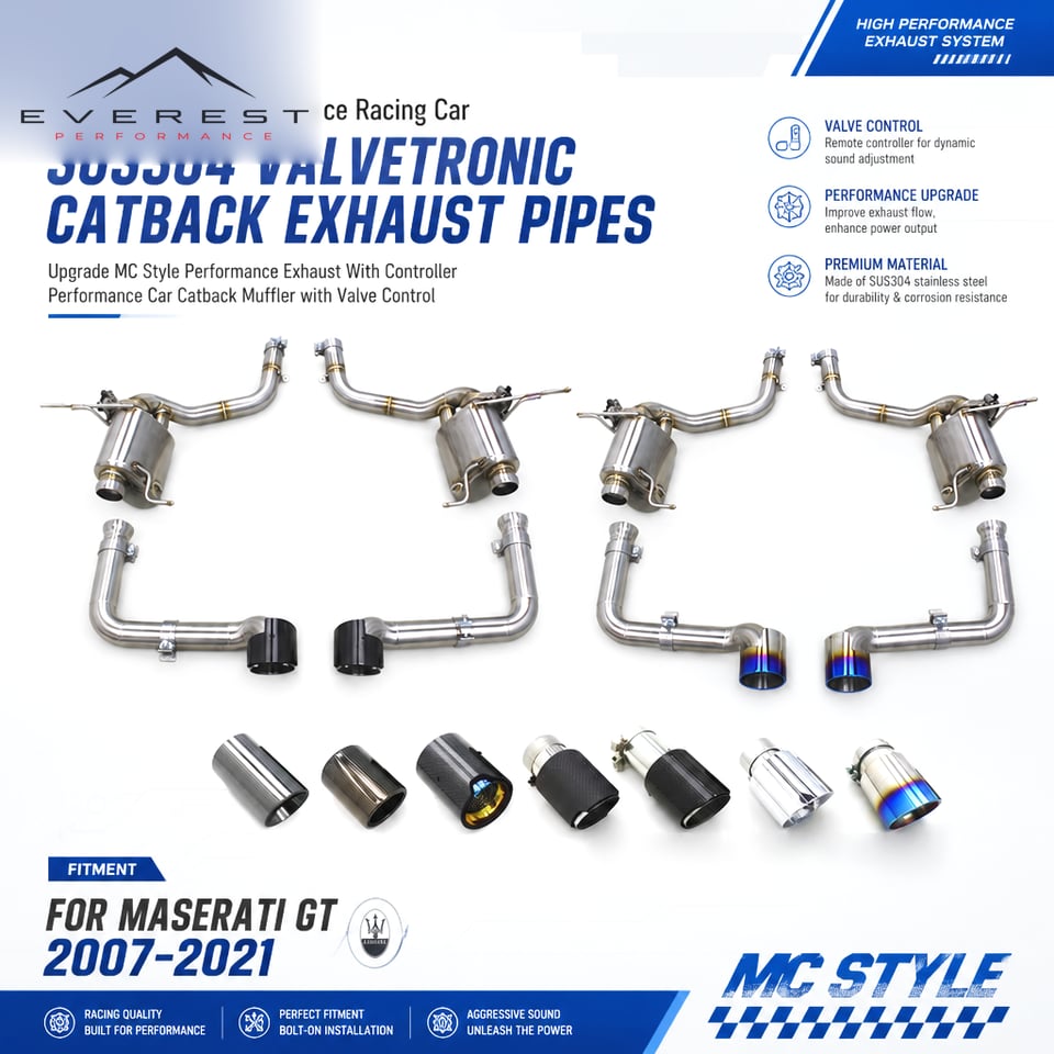 Racing SUS304 Valvetronic Catback Exhaust Pipes for Maserati GT 2007-2021 Upgrade MC Style Performance Exhaust With Controller
