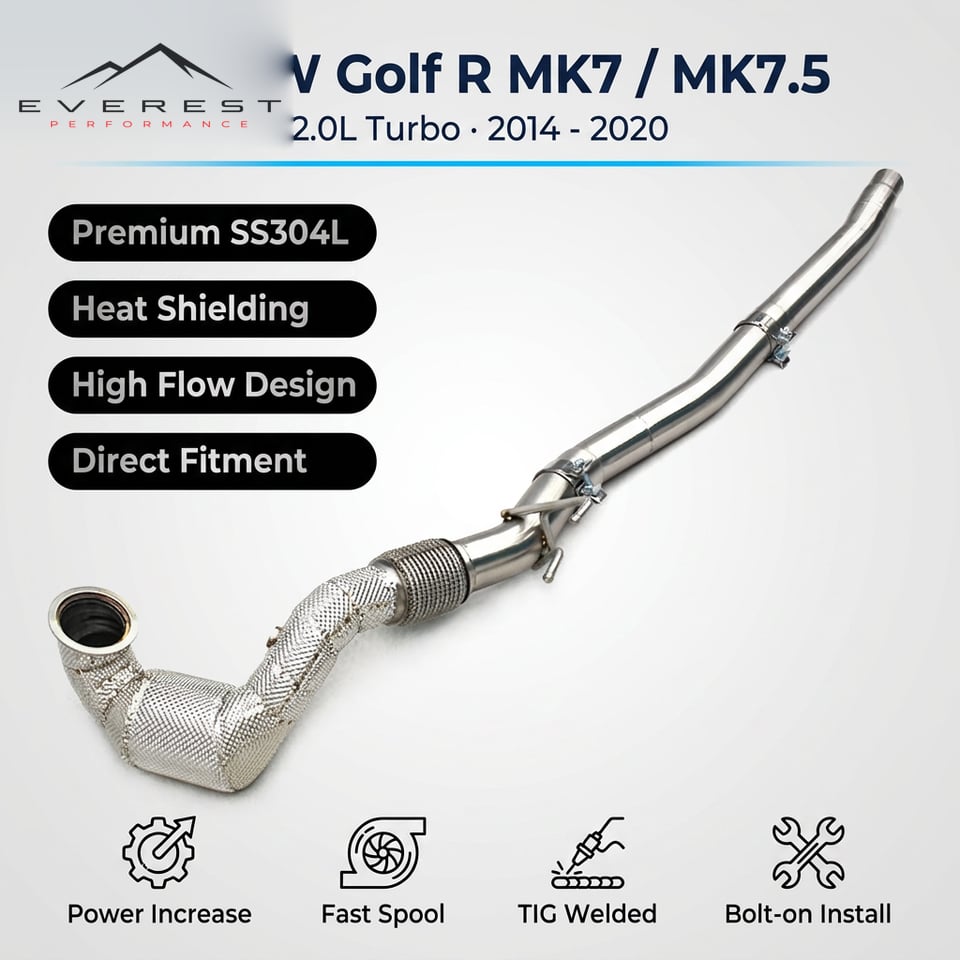 SS304L Exhaust Downpipe for VW Golf R MK7 MK7.5 2.0L Turbo 2014-2020 with Catalytic 100/200/300 Cell Heat Shield