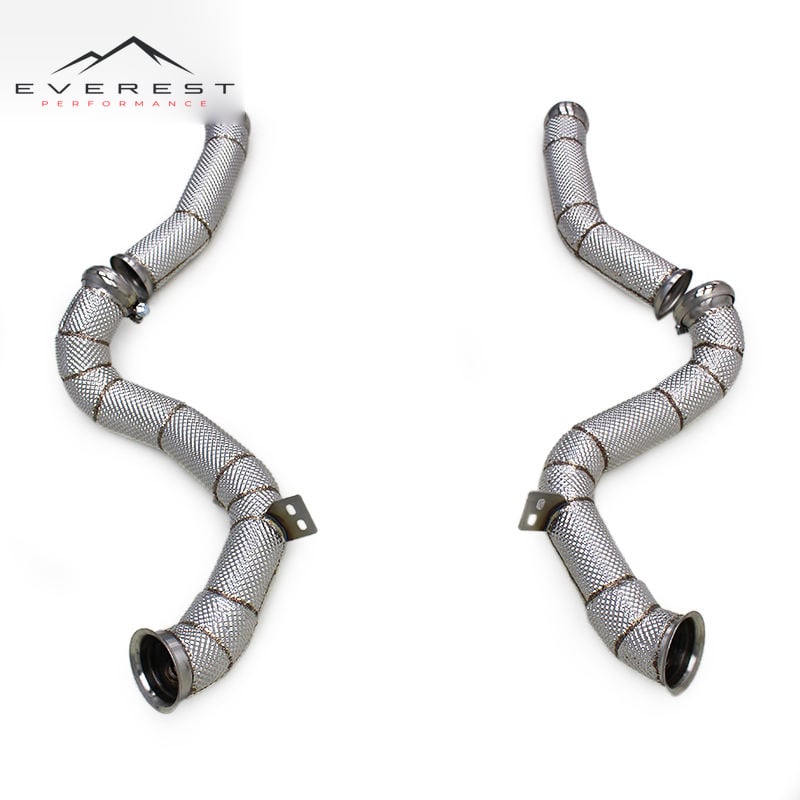 Exhaust Straight Header Downpipe for Mercedes-Benz C63/C63S AMG W205 4.0T 2015-2020 With Heat Shield SUS304 Free Flow Pipe