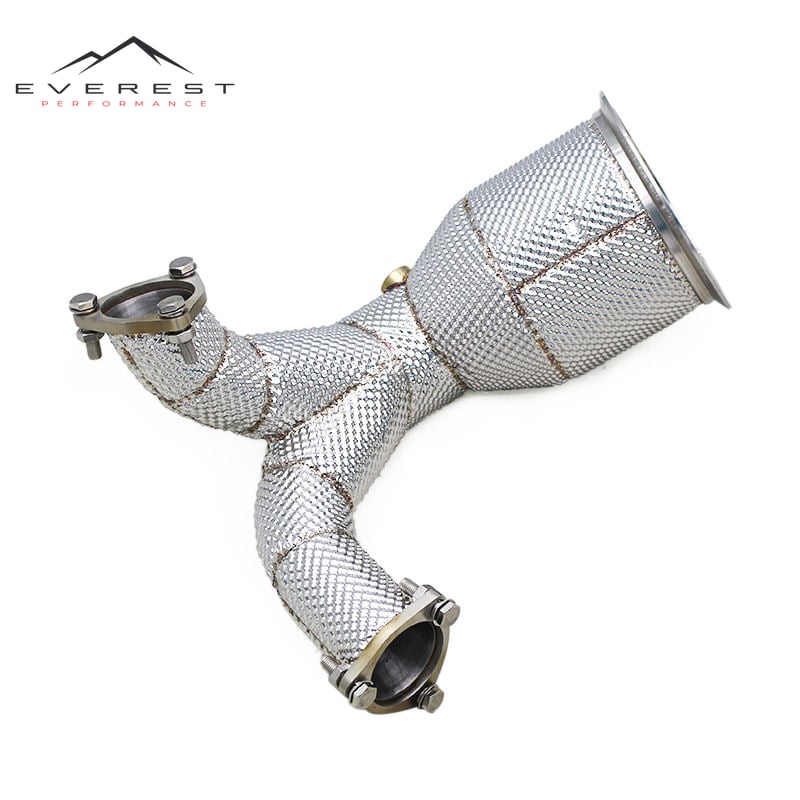 Free Flow Exhaust Downpipe for AUDI S4/S5 B9 3.0T 2019-2023 Heat Shield Stainless Steel 1.5mm Warranty